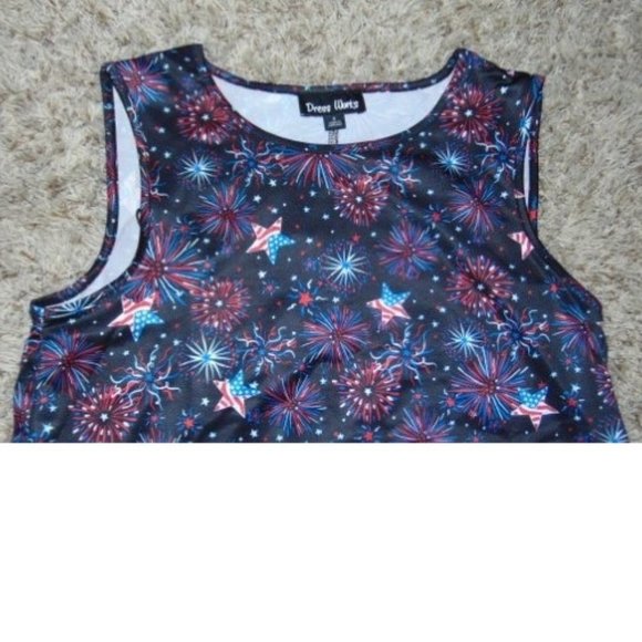 Womens Swing Dress Blue Party 4th of July Medium Holiday Sleeveless Crewneck - Picture 3 of 5